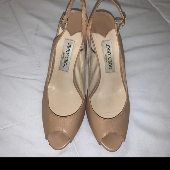 Jimmy Choo Tan Peep-Toe Slingback Heels - Picture 4 of 5